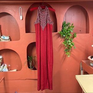 Vintage Laurence Kazar Beaded Red Maxi Dress Medium